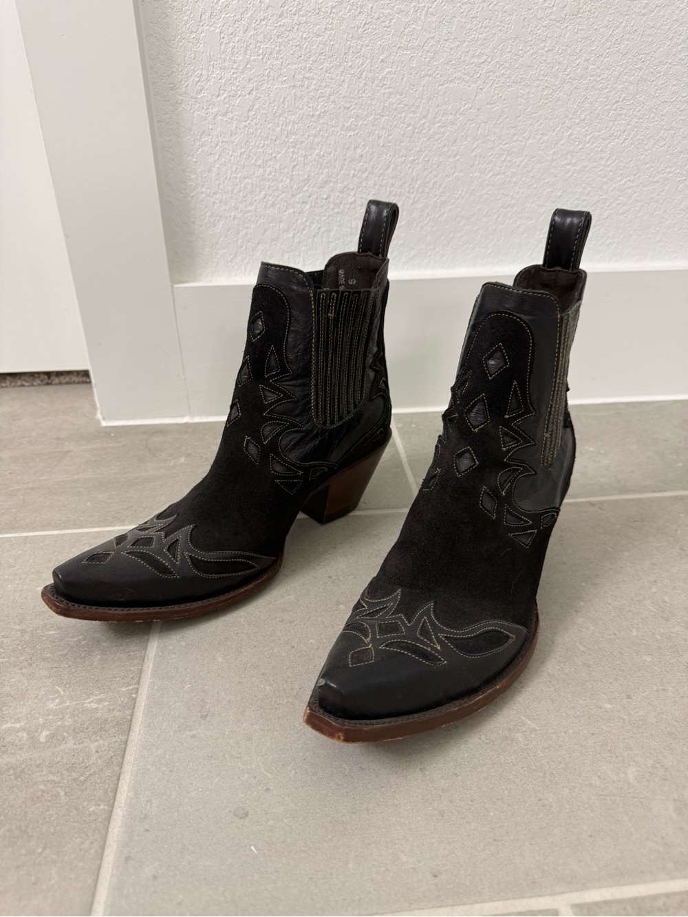 Old Gringo Black Suede Western Ankle Boots with Embroidered Detail